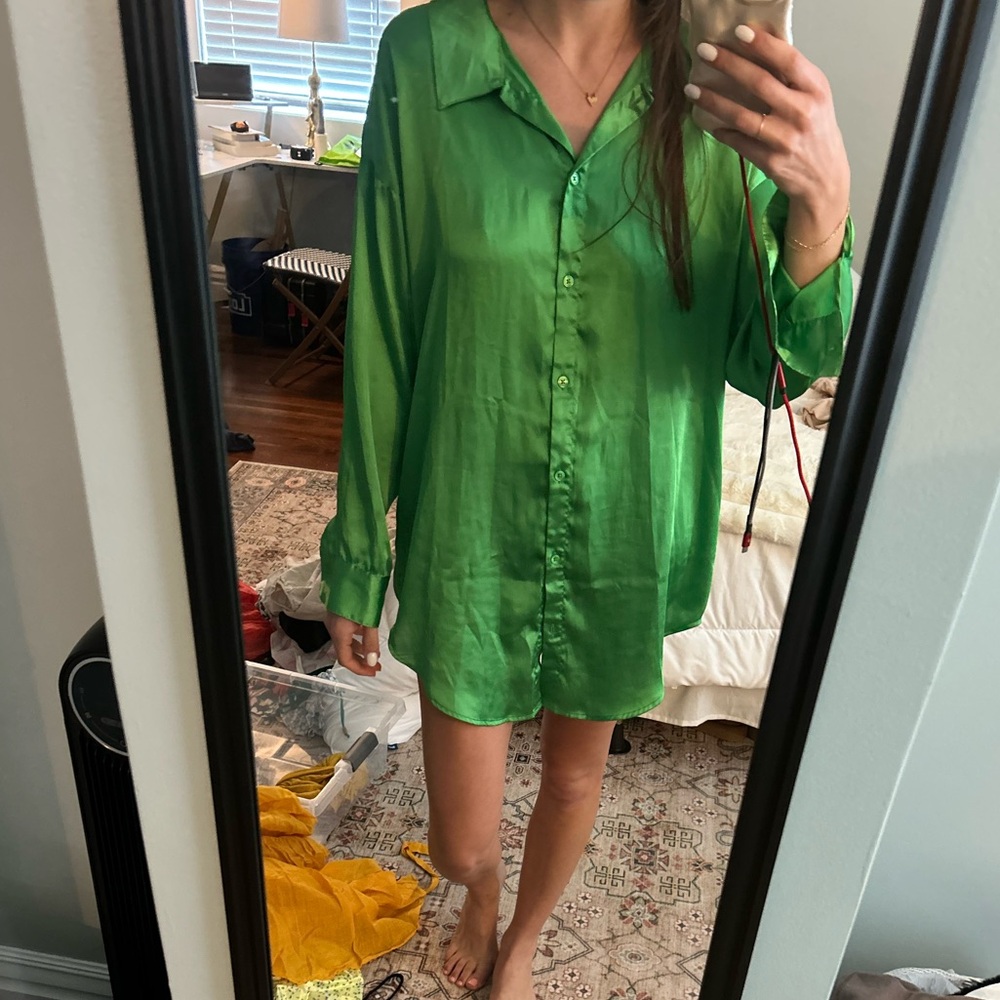 Vibrant Green Button-Up Shirt